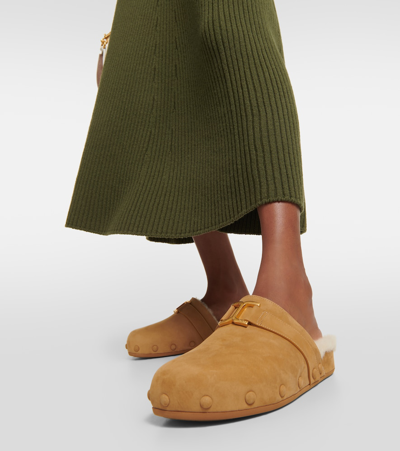 Shop Chloé Marcie Suede And Shearling Slippers In Brown