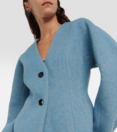 Shop Ganni Wool-blend Twill Blazer In Blue