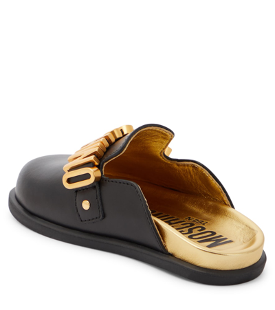 Moschino Faux-fur Logo Slippers In Black