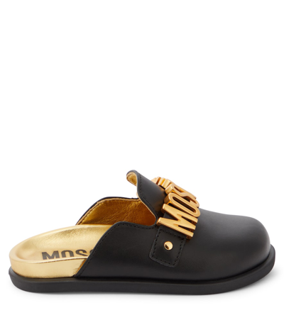 Moschino Faux-fur Logo Slippers In Black