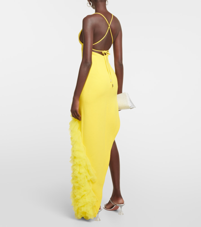 Shop David Koma Ruffled Wool Crepe Midi Dress In Yellow