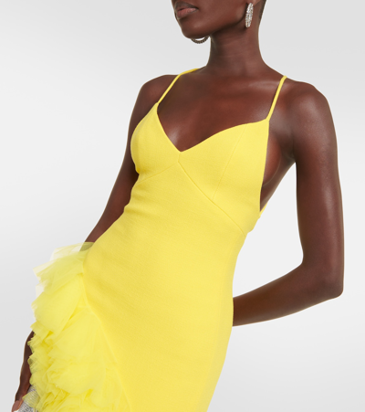 Shop David Koma Ruffled Wool Crepe Midi Dress In Yellow