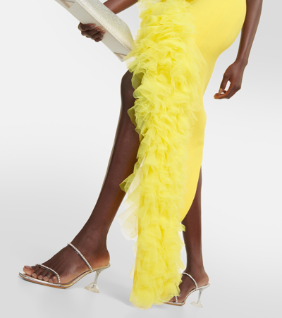 Shop David Koma Ruffled Wool Crepe Midi Dress In Yellow