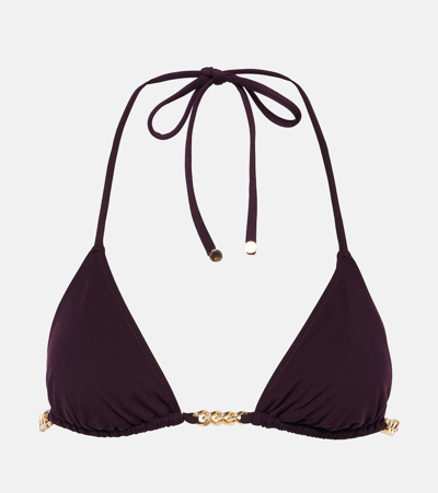 Shop Stella Mccartney Chain-trimmed Halter-neck Bikini In Purple
