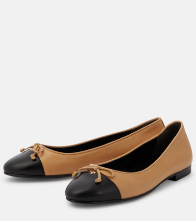 蝴蝶结细节皮革芭蕾舞平底鞋