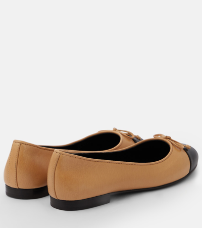 Shop Tory Burch Bow-detail Leather Ballet Flats In Multicoloured