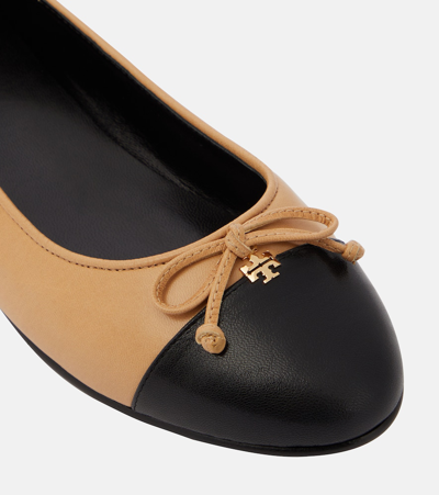 蝴蝶结细节皮革芭蕾舞平底鞋