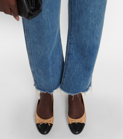 蝴蝶结细节皮革芭蕾舞平底鞋