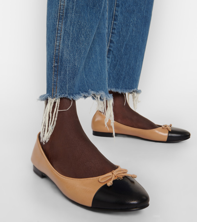 蝴蝶结细节皮革芭蕾舞平底鞋