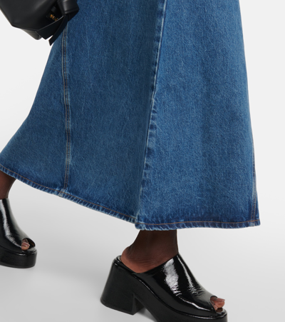 Shop Ganni Denim Maxi Skirt In Blue