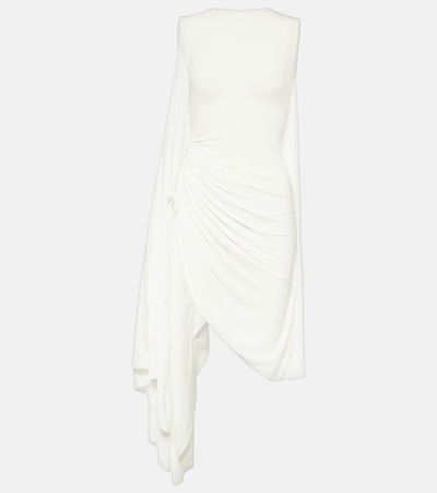 Shop Alaïa Asymmetric Draped Jersey Minidress In White