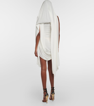 Shop Alaïa Asymmetric Draped Jersey Minidress In White