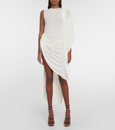 Shop Alaïa Asymmetric Draped Jersey Minidress In White