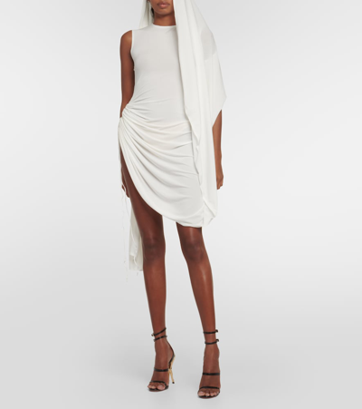 Shop Alaïa Asymmetric Draped Jersey Minidress In White