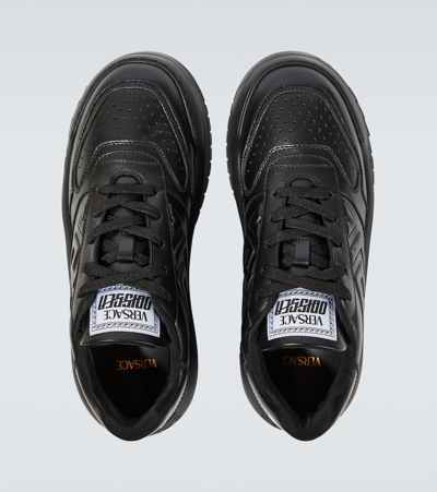 Shop Versace Greca Odissea Leather Sneakers In Black