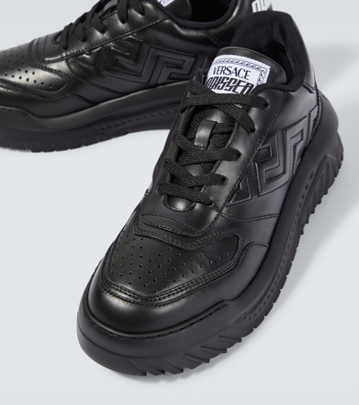 Shop Versace Greca Odissea Leather Sneakers In Black