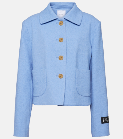 Shop Patou Cotton And Linen-blend Jacket In Blue