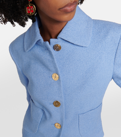 Shop Patou Cotton And Linen-blend Jacket In Blue