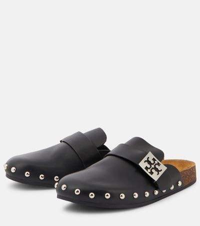 Tory Burch Mellow Leather Buckle Slide Mules In Black