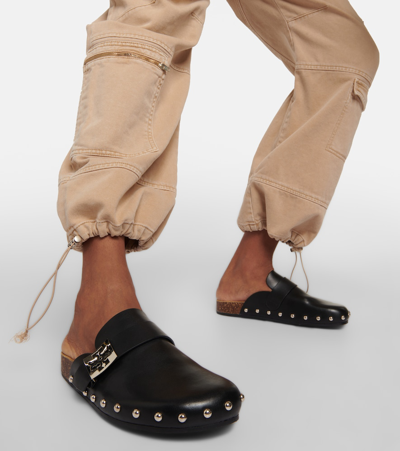 Tory Burch Mellow Leather Buckle Slide Mules In Black