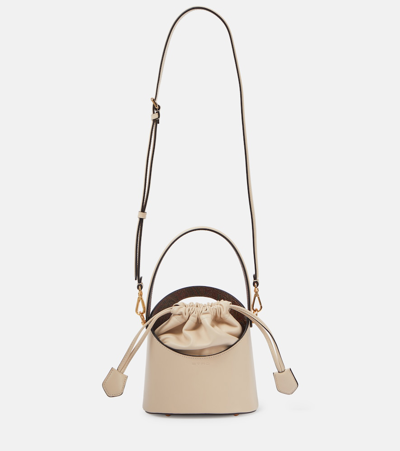 Shop Etro Saturno Mini Leather Bucket Bag In Beige