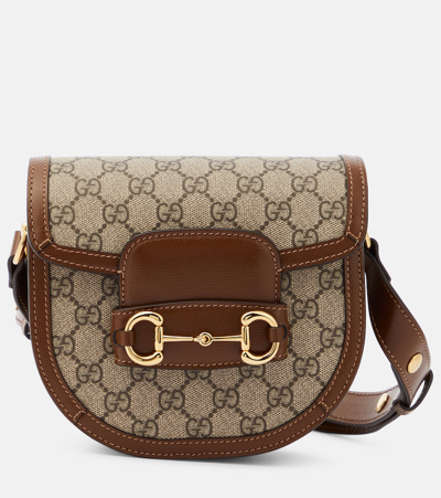 Shop Gucci Horsebit 1955 Mini Gg Canvas Shoulder Bag In Brown
