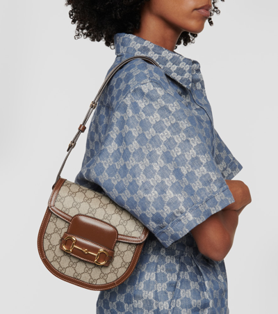 Shop Gucci Horsebit 1955 Mini Gg Canvas Shoulder Bag In Brown