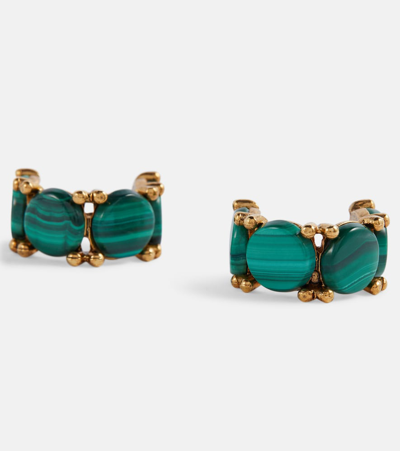 Shop Oscar De La Renta Malachite Hoop Earrings In Green