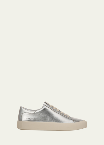 Shop Vince Gabi Metallic Leather Low-top Sneakers In Silver