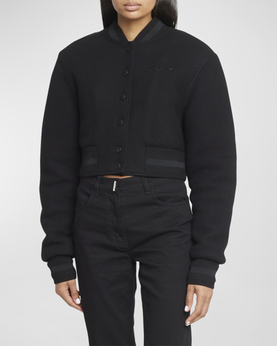 Shop Givenchy Logo-embellished Wool Crop Bomber Jacket In Black