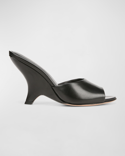 Shop Veronica Beard Mila Leather Peep-toe Wedge Sandals In Black