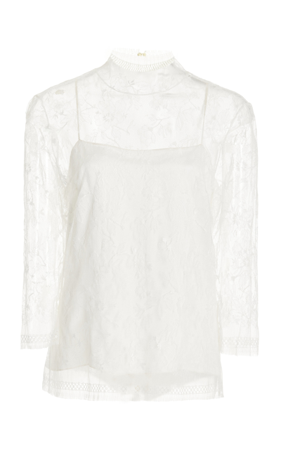 Shop Adam Lippes Samira Lace Turtleneck Top In Ivory