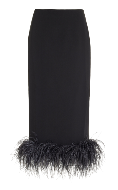 Shop 16arlington Petya Feather-trimmed Crepe Midi Skirt In Black