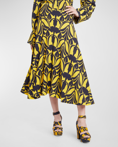 Shop La Doublej Milano Abstract-print Midi Skirt In Gold