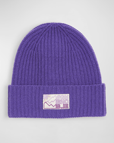 Shop Moncler Kid's Rib-knit Wool Logo-patch Beanie In Purple