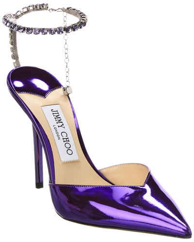 Jimmy Choo Saeda Crystal Ankle Strap Pointed Toe Pump In Purple