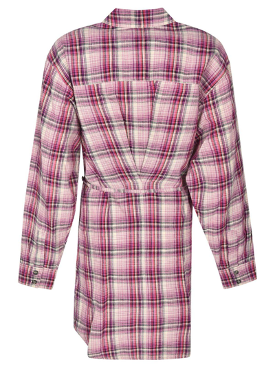 Shop Isabel Marant Oile Checked Long-sleeved Mini Shirt Dress In Pink