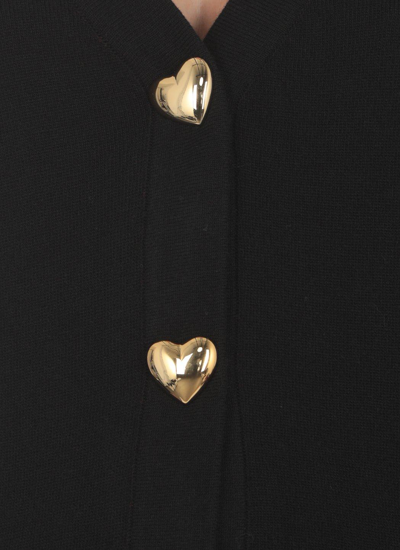 Shop Moschino Heart Shape Buttoned Knit Cardigan  In Black