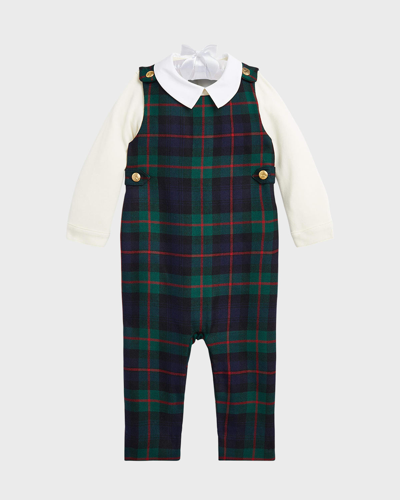 Shop Ralph Lauren Boy's Plaid-print Wool Overall W/ Bodysuit In Navyredgreen Mult