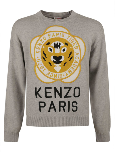 Shop Kenzo Logo Embroidered Crewneck Jumper In Grey
