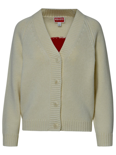 Shop Kenzo Target Buttoned Knitted Cardigan In White