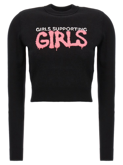 Shop Chiara Ferragni Girls Supporting Girls Knitted Sweater In Black