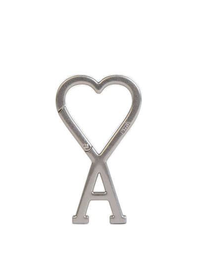 Shop Ami Alexandre Mattiussi Ami Paris Heart Logo Keychain In Silver