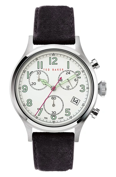 Ted Baker Lngisla Multi-function Leather Strap Watch, 42mm In Black