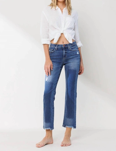 Shop Sneak Peek Mid Rise Slim Straight Jeans With Patch Work In Medium Dark Wash In Multi