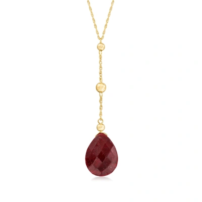 Ross-simons Ruby And Bead Drop Necklace In 14kt Yellow Gold In Purple