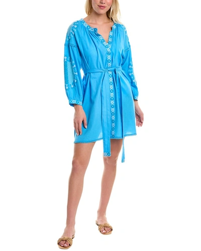 Shop Melissa Odabash Cathy Linen-blend Mini Dress In Blue