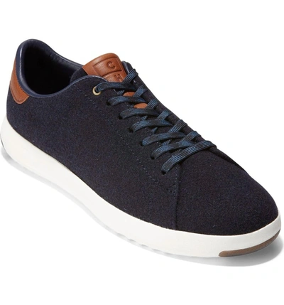 Shop Cole Haan Men's Grandpro Tennis Sneaker In Navy Ink Wool/british Tan In Blue