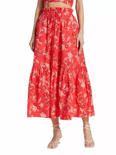Shop A.l.c Francis Cotton Midi Skirt In Calla Multi In Red