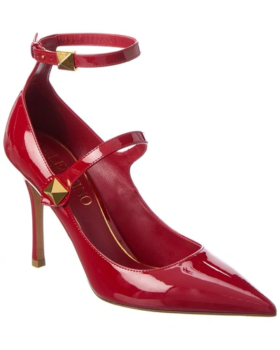 Shop Valentino Roman Stud 100 Patent Pump In Red